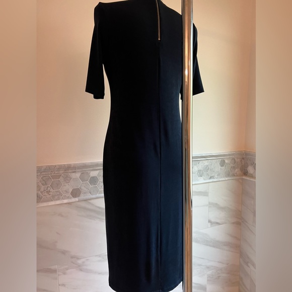 Chico’s Stretch Midi Elbow Sleeves Navy Dress S/M - Picture 8 of 10